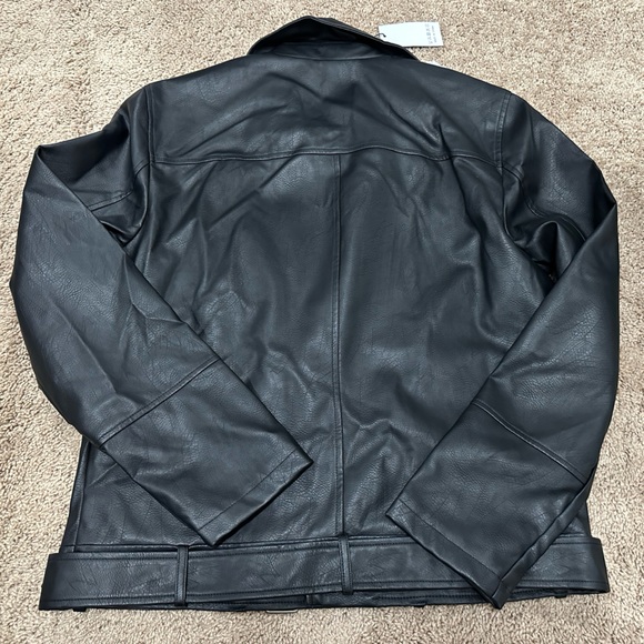 Fahsyee Leather Faux Bomber Jacket Motorcycle Slim Fit Biker Coat XXL NWT - Picture 2 of 3